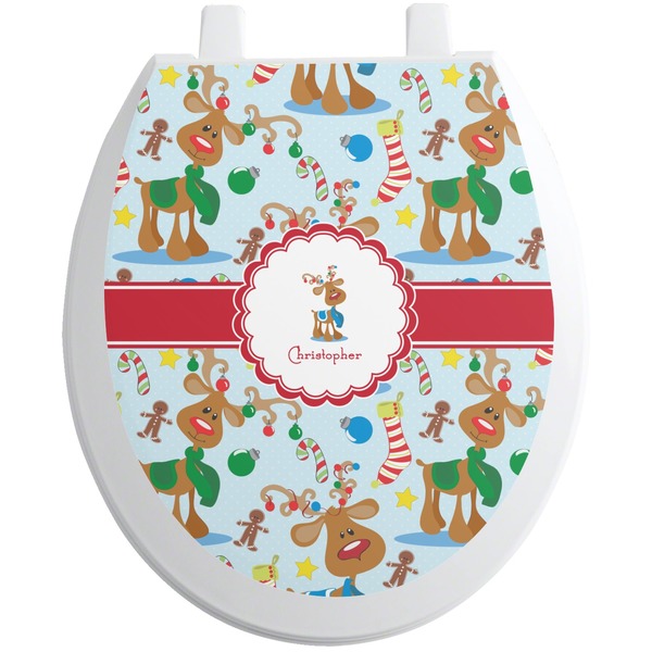 Custom Reindeer Toilet Seat Decal - Round (Personalized)