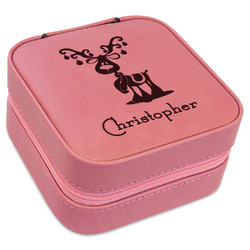Reindeer Travel Jewelry Boxes - Pink Leather (Personalized)