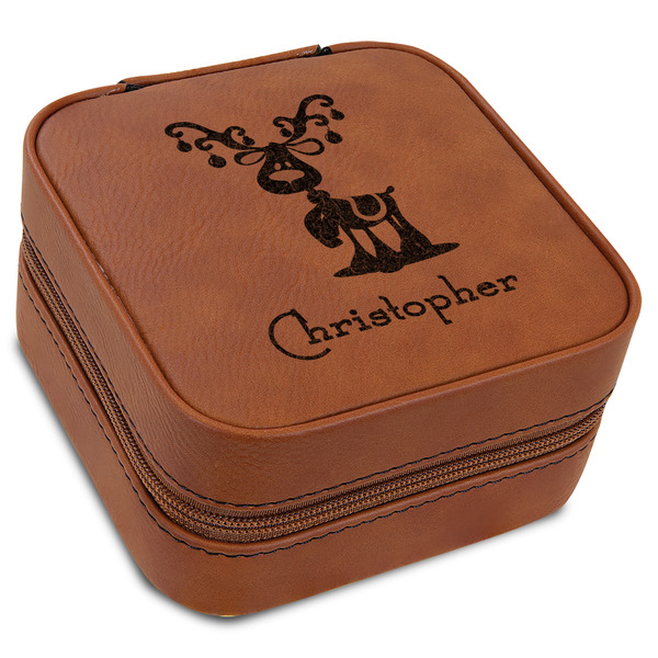 Custom Reindeer Travel Jewelry Box - Leather (Personalized)