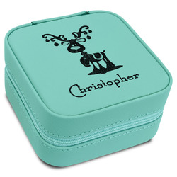 Reindeer Travel Jewelry Box - Teal Leather (Personalized)