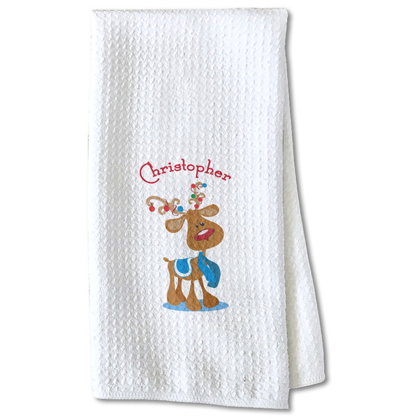 Custom Reindeer Kitchen Towel - Waffle Weave - Partial Print (Personalized)