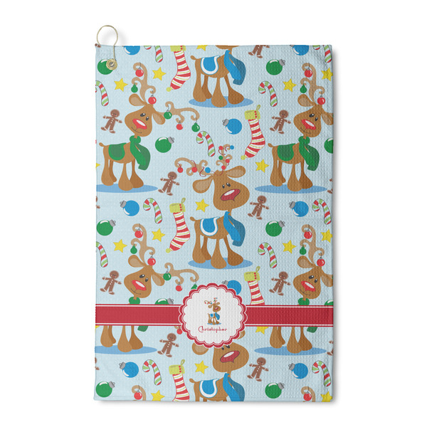 Custom Reindeer Waffle Weave Golf Towel (Personalized)