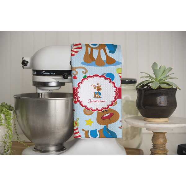 Reindeer Waffle Weave Towel - Full Color Print - Lifestyle Image