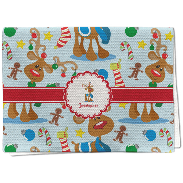 Custom Reindeer Kitchen Towel - Waffle Weave (Personalized)