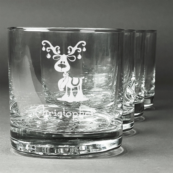 Custom Reindeer Whiskey Glasses (Set of 4) (Personalized)