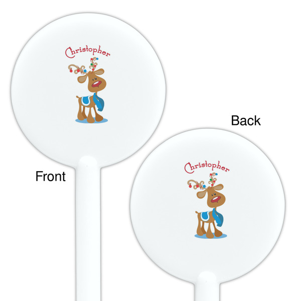 Reindeer White Plastic 5.5" Stir Stick - Double Sided - Round - Front & Back