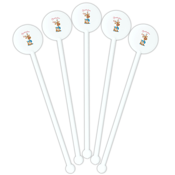 Reindeer White Plastic 5.5" Stir Stick - Fan View