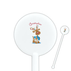 Reindeer 5.5" Round Plastic Stir Sticks - White - Double Sided (Personalized)