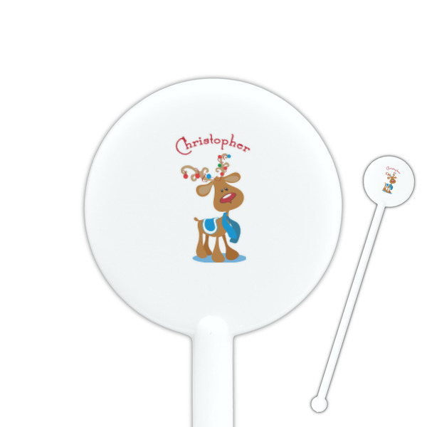 Custom Reindeer 5.5" Round Plastic Stir Sticks - White - Single Sided (Personalized)