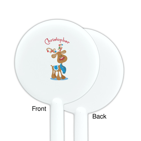 Reindeer White Plastic 5.5" Stir Stick - Single Sided - Round - Front & Back