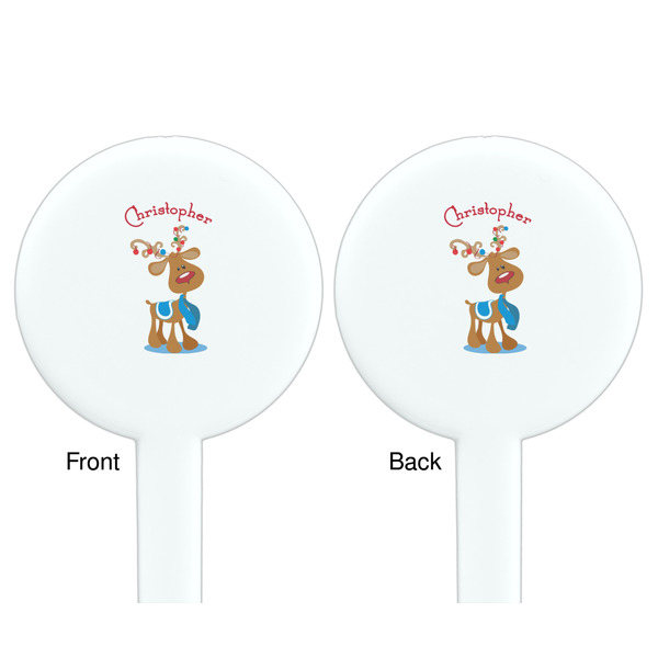 Reindeer White Plastic 7" Stir Stick - Double Sided - Round - Front & Back