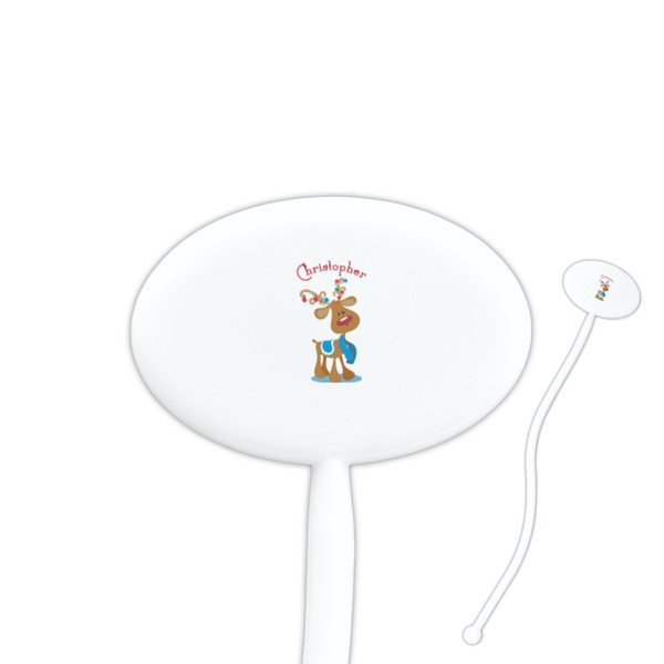 Custom Reindeer 7" Oval Plastic Stir Sticks - White - Single Sided (Personalized)