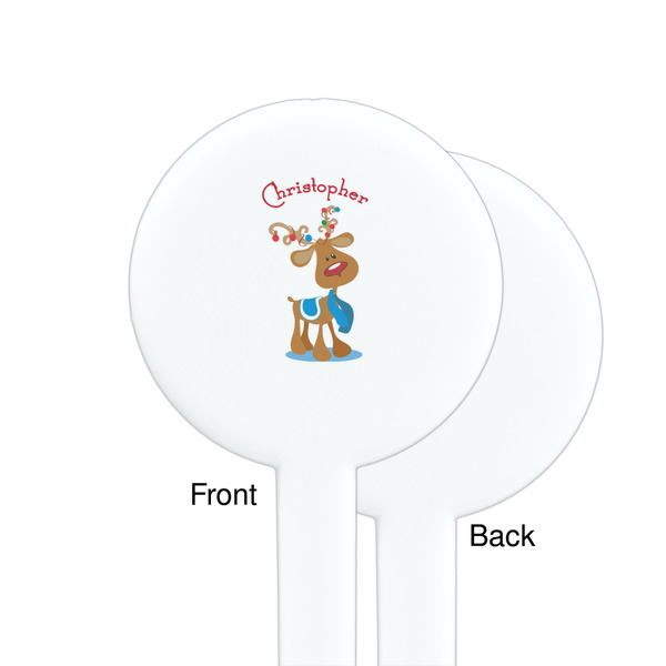 Reindeer White Plastic 7" Stir Stick - Single Sided - Round - Front & Back