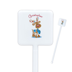 Reindeer Square Plastic Stir Sticks - Single Sided (Personalized)