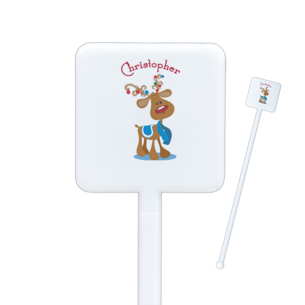 Custom Reindeer Square Plastic Stir Sticks - Double Sided (Personalized)