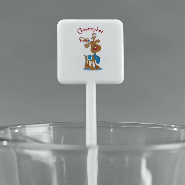 Reindeer White Plastic Stir Stick - Square - Main