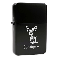 Reindeer Windproof Lighter - Black - Single Sided & Lid Engraved (Personalized)