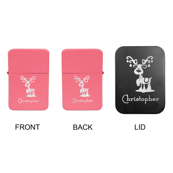 Reindeer Windproof Lighters - Pink, Double Sided, w Lid - APPROVAL