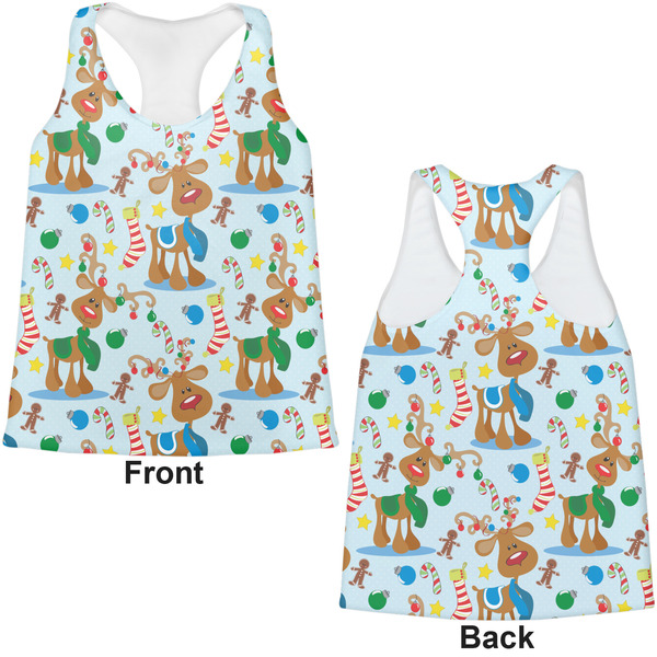Reindeer Womens Racerback Tank Tops - Medium - Front and Back
