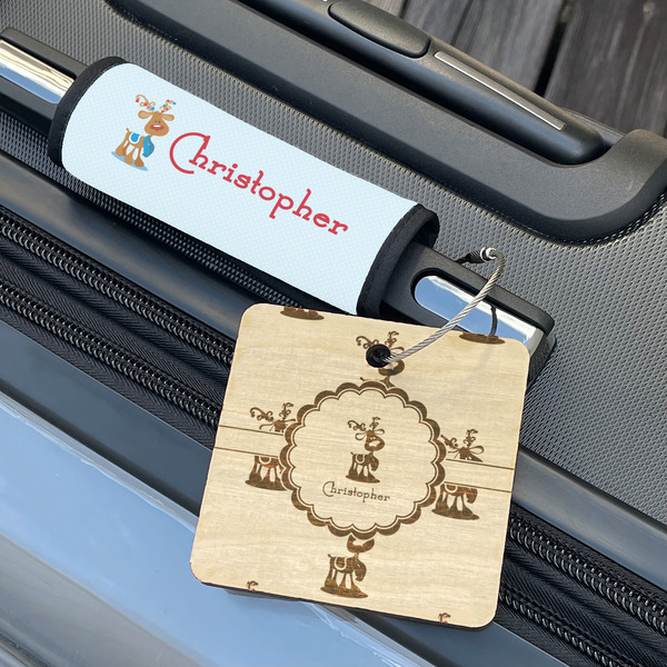 Reindeer Wood Luggage Tags - Square - Lifestyle