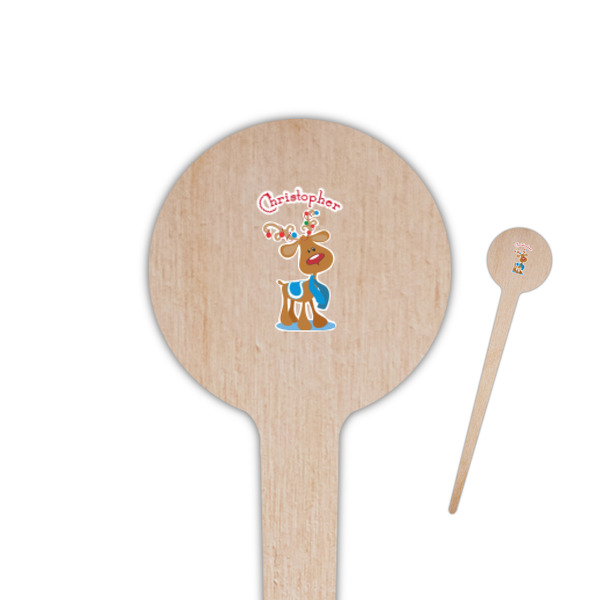 Custom Reindeer 4" Round Wooden Food Picks - Single Sided (Personalized)