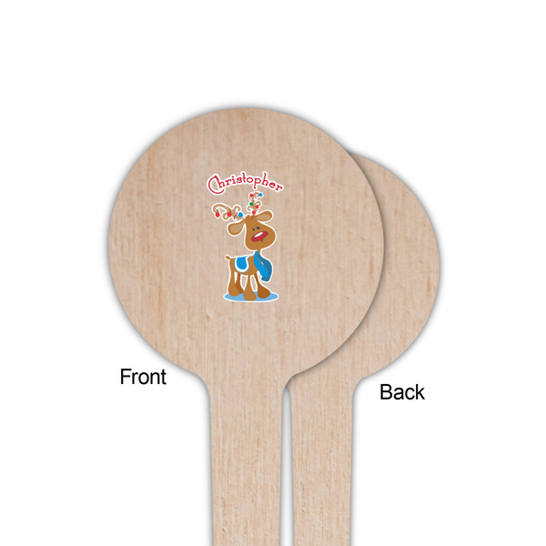 Reindeer Wooden 4" Food Pick - Round - Single Sided - Front & Back
