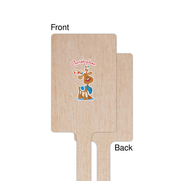 Reindeer Wooden 6.25" Stir Stick - Rectangular - Single - Front & Back
