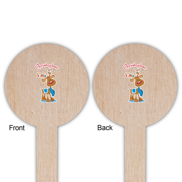 Reindeer Wooden 6" Food Pick - Round - Double Sided - Front & Back