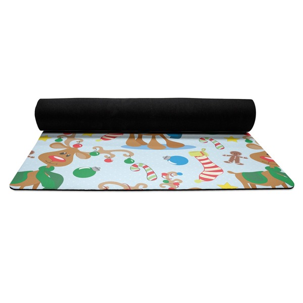 Reindeer Yoga Mat Rolled up Black Rubber Backing