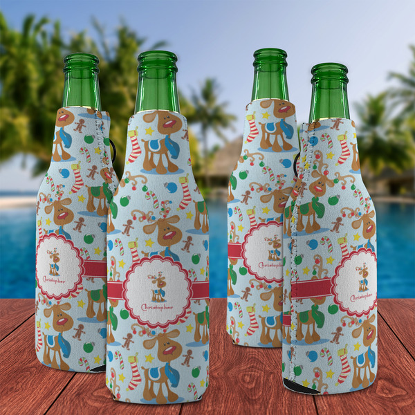 Reindeer Zipper Bottle Cooler - Set of 4 - LIFESTYLE