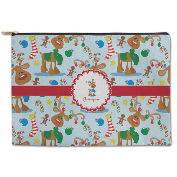 Custom Reindeer Zipper Pouch - Large - 12.5"x8.5" (Personalized)