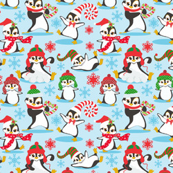 Christmas Penguins Fabric by the Yard - Spun Polyester Poplin