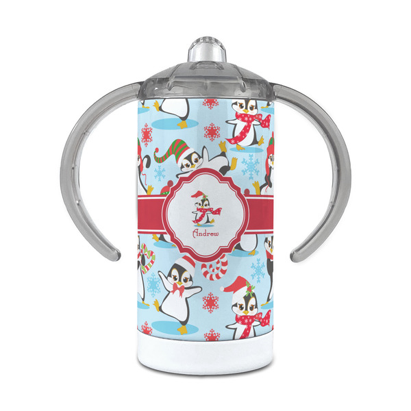 Custom Christmas Penguins 12 oz Stainless Steel Sippy Cup (Personalized)