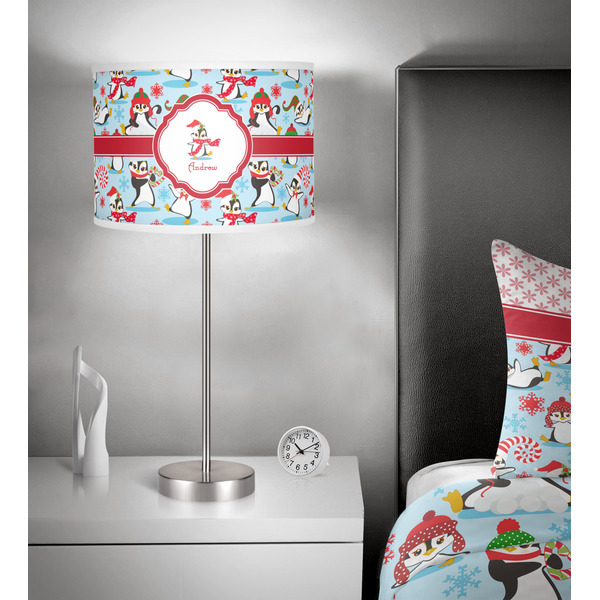 Christmas Penguins 13 inch drum lamp shade - in room
