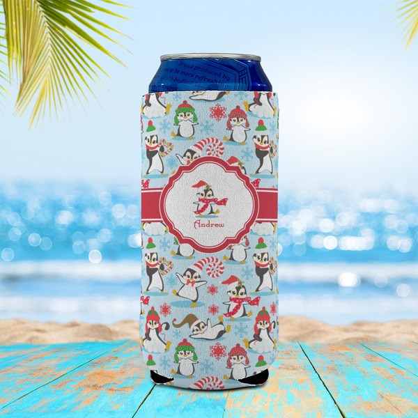 Christmas Penguins 16oz Can Sleeve - LIFESTYLE