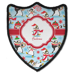 Christmas Penguins Iron On Shield Patch B w/ Name or Text