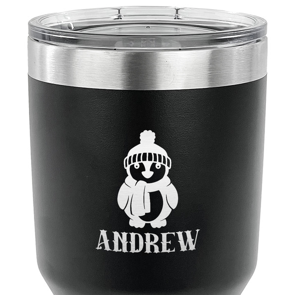 Christmas Penguins 30 oz Stainless Steel Ringneck Tumbler - Black - CLOSE UP