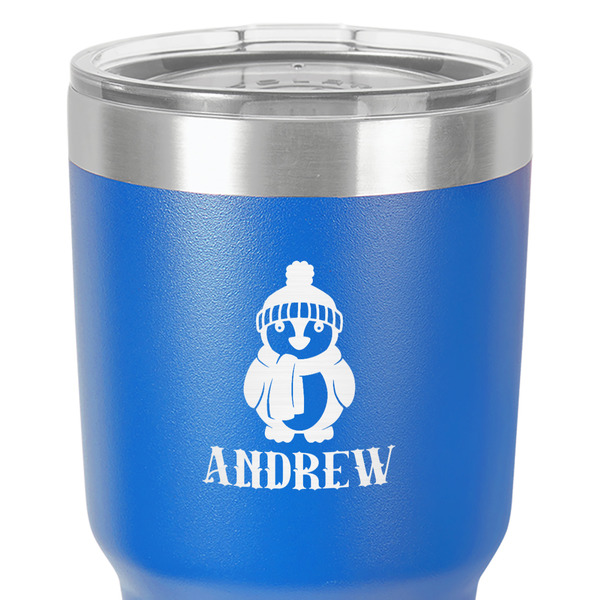 Christmas Penguins 30 oz Stainless Steel Ringneck Tumbler - Blue - Close Up