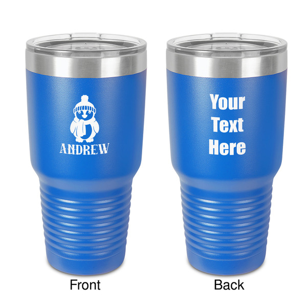 Custom Christmas Penguins 30 oz Stainless Steel Tumbler - Royal Blue - Double-Sided (Personalized)