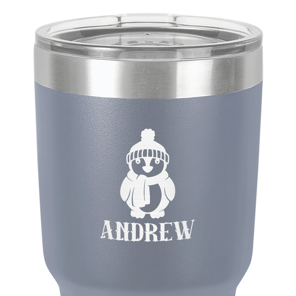 Christmas Penguins 30 oz Stainless Steel Ringneck Tumbler - Grey - Close Up