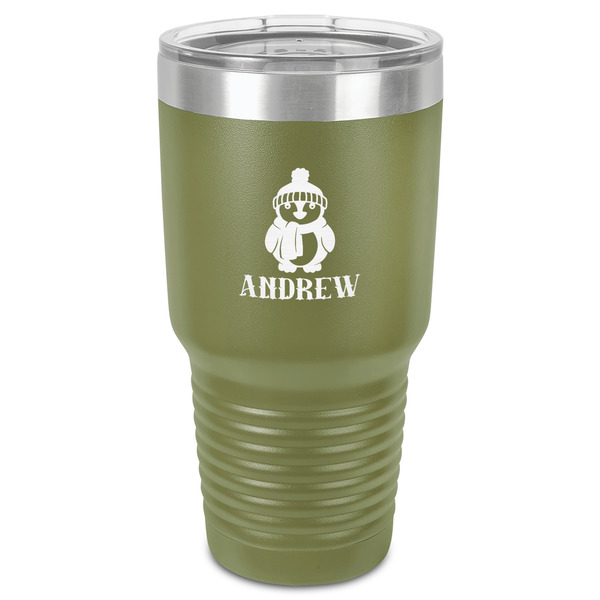 Christmas Penguins 30 oz Stainless Steel Ringneck Tumbler - Olive - Front
