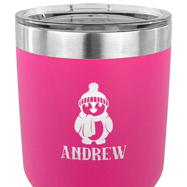 Christmas Penguins 30 oz Stainless Steel Ringneck Tumbler - Pink - CLOSE UP