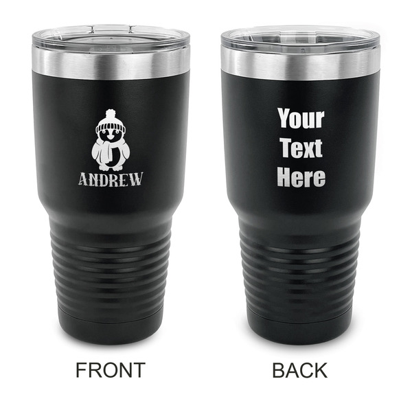 Custom Christmas Penguins 30 oz Stainless Steel Tumbler - Black - Double Sided (Personalized)
