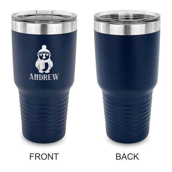 Christmas Penguins 30 oz Stainless Steel Ringneck Tumblers - Navy - Single Sided - APPROVAL