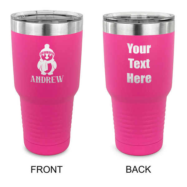 Custom Christmas Penguins 30 oz Stainless Steel Tumbler - Pink - Double Sided (Personalized)