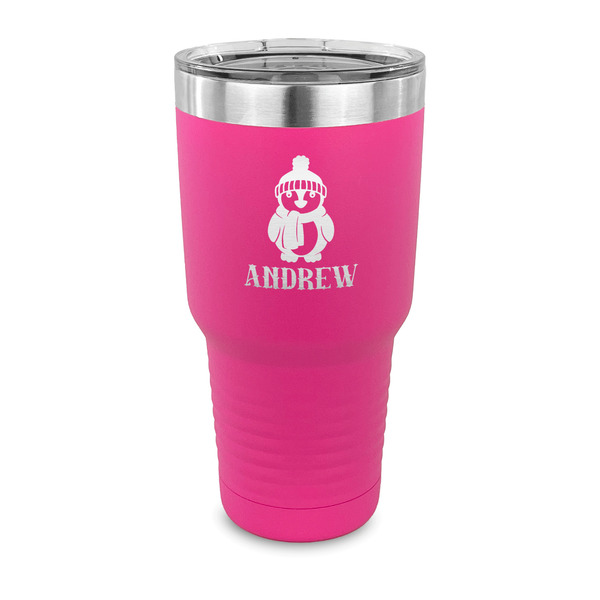Custom Christmas Penguins 30 oz Stainless Steel Tumbler - Pink - Single Sided (Personalized)