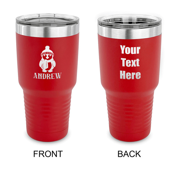 Custom Christmas Penguins 30 oz Stainless Steel Tumbler - Red - Double Sided (Personalized)