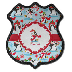 Christmas Penguins Iron On Shield Patch C w/ Name or Text