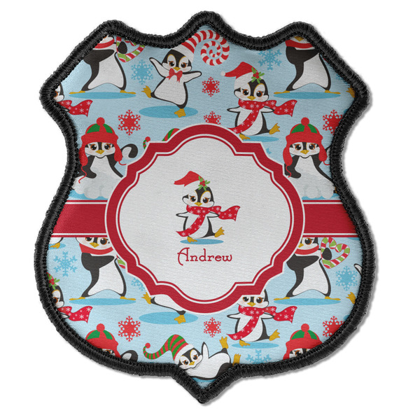 Custom Christmas Penguins Iron On Shield Patch C w/ Name or Text