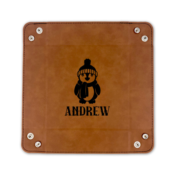 Christmas Penguins 6" x 6" Leatherette Snap Up Tray - FLAT FRONT